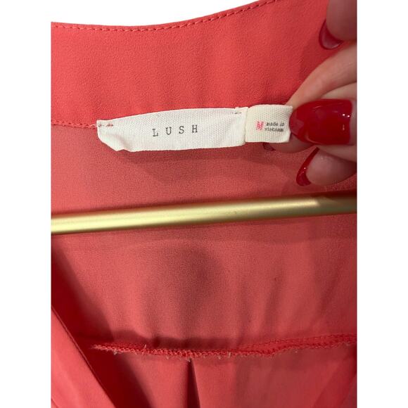 LUSH Coral Oversized Blouse V Neck 3/4 Button Tab Sleeve Size M EUC - Picture 3 of 5